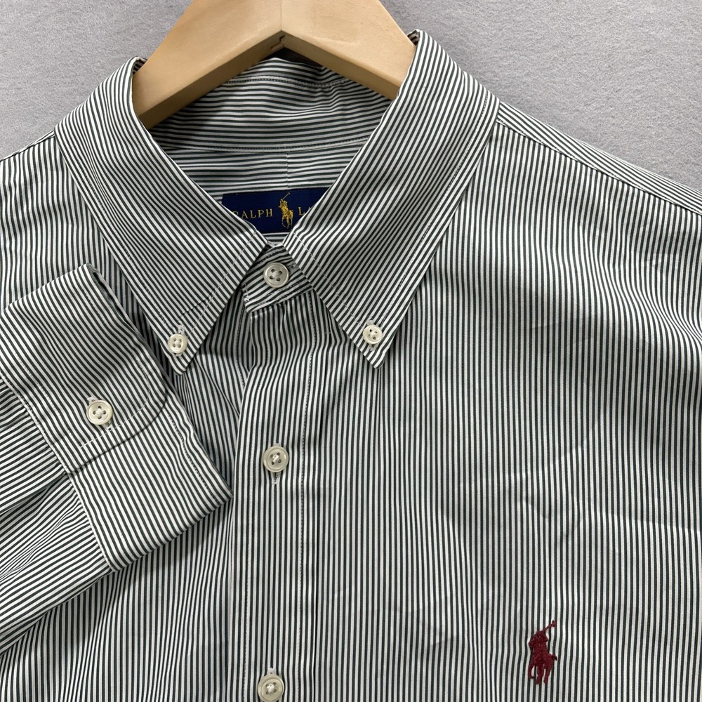 Ralph Lauren Men's Dress Shirt Button Down Size XL Green White Striped Pony